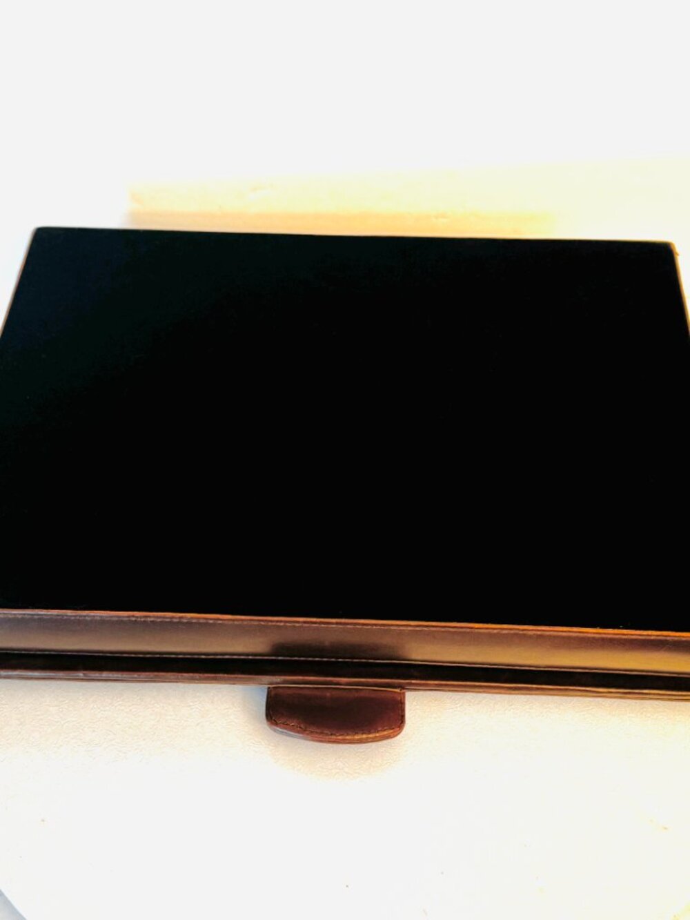 Vtg Leather Dresser Jewelry Box Rare Storage Holder Black Velvet Lining READ - Picture 10 of 16